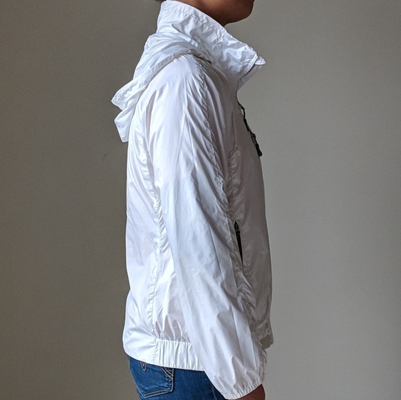 White Nautica Jacket / Windbreaker Zip Pockets With Hood Size L - Picture 5 of 8